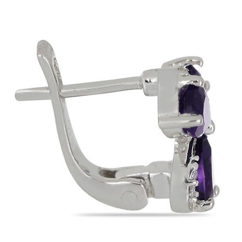 925 SILVER AFRICAN AMETHYST GEMSTONE FLOWER EARRINGS 